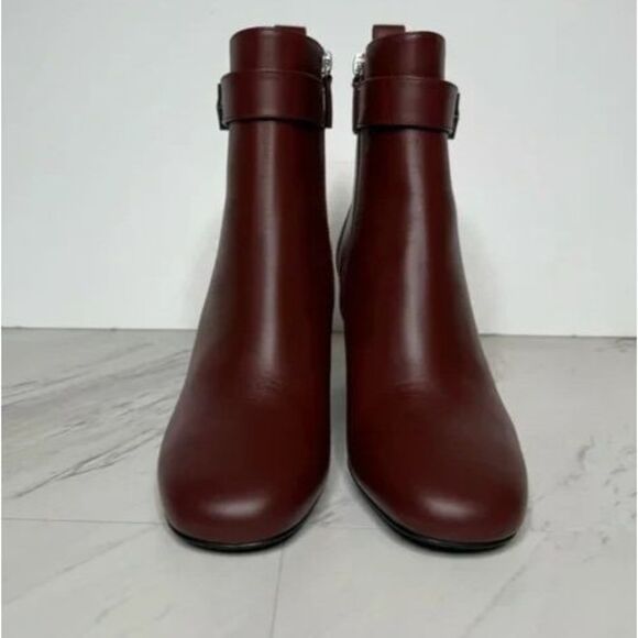 New Longchamp Burgundy/Brown Leather Ankle Boot Bootie with Heel Size41 US 10 - Picture 2 of 6
